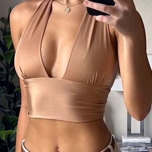 Princess Polly Tan Halter Crop Top